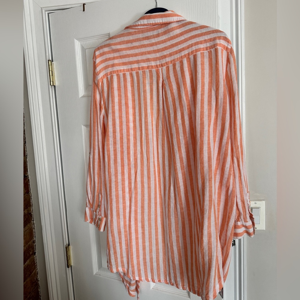 Tahari Vibrant Orange and White Striped Top - Picture 5 of 6